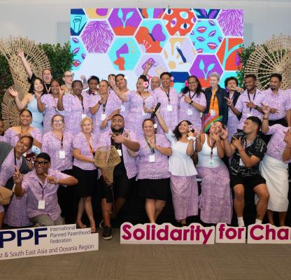 Group photo of IPPF ESEAOR featuring MA Executive Directors and Youth Leaders, and regional staff.