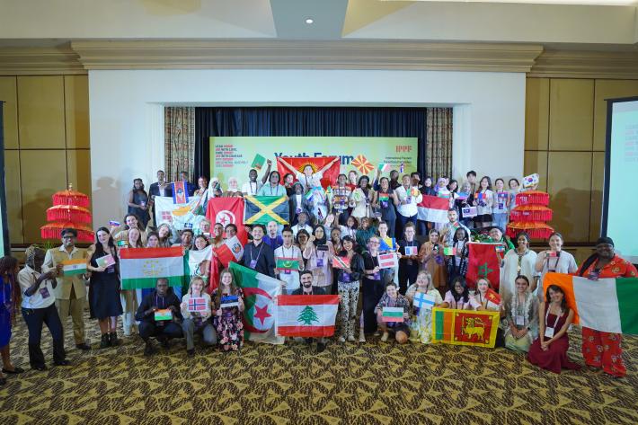 Members of the IPPF Youth Forum gather at the 2025 General Assembly where the Charter of Values was unanimously adopted.
